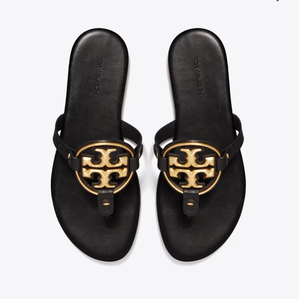 Tory Burch Miller Soft Metal Logo Sandal- Perfect Black